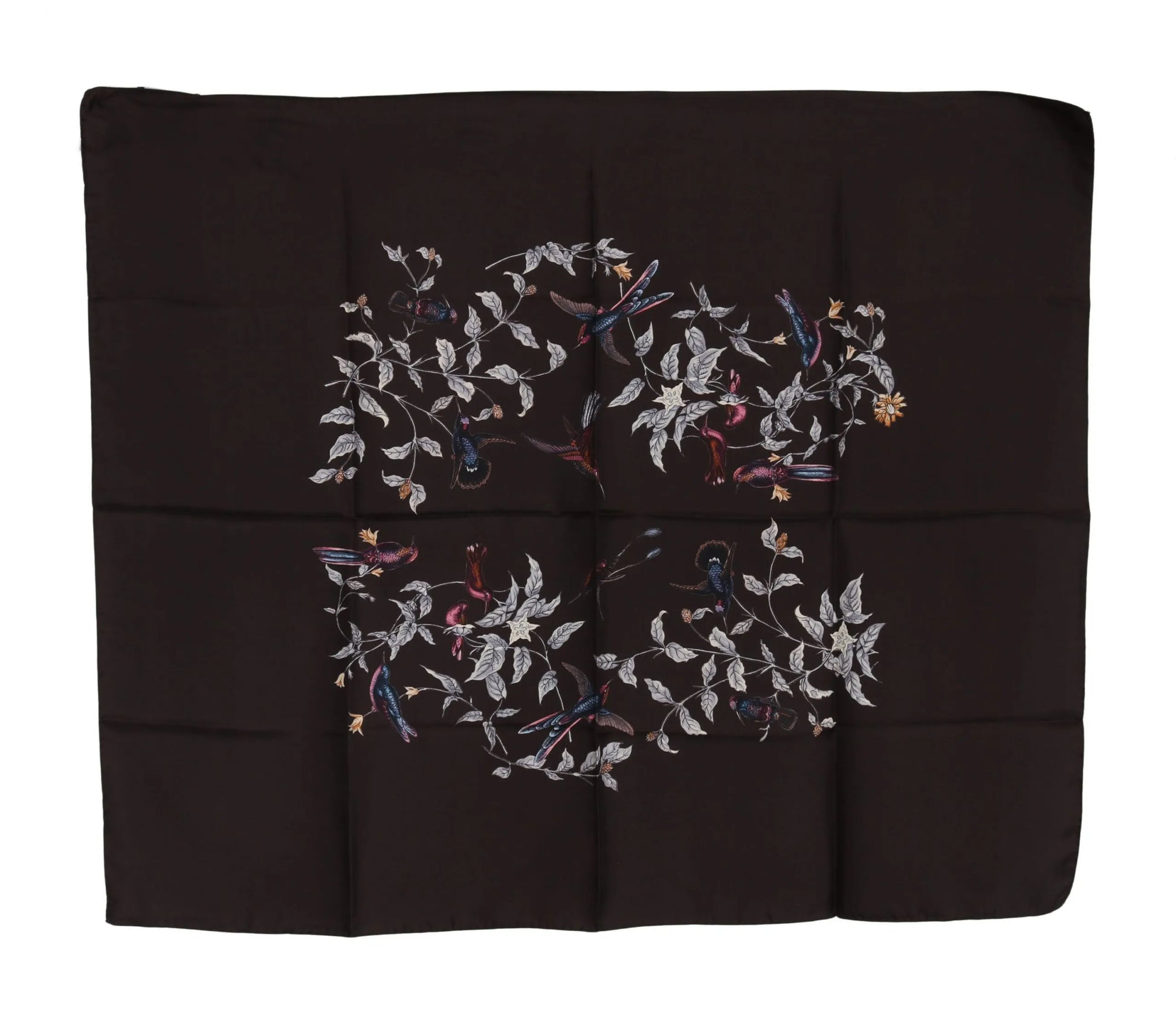 Brown 100% Silk Bird Print Wrap 80cm X 102cm RRP Scarf-Dolce & Gabbana-LabelTerrace.com