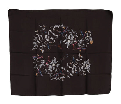 Brown 100% Silk Bird Print Wrap 80cm X 102cm RRP Scarf-Dolce & Gabbana-LabelTerrace.com