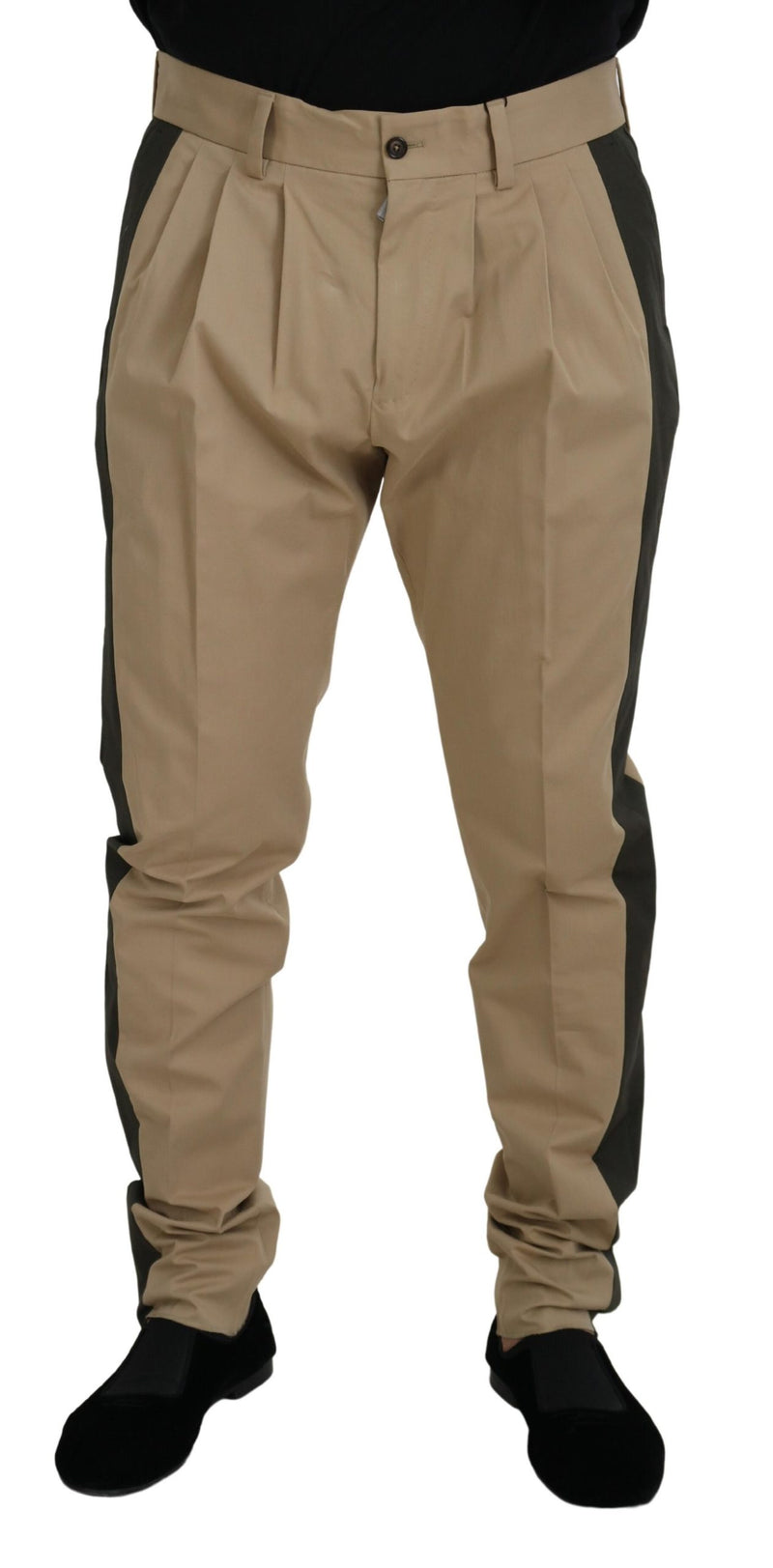 Brown Black Cotton Chino Men Pants-Dolce & Gabbana-LabelTerrace.com
