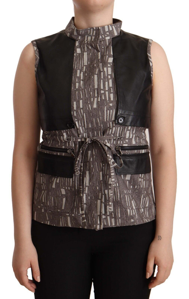 Brown Black Vest Leather Sleeveless Top Blouse-Comeforbreakfast-LabelTerrace.com