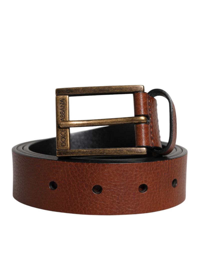 Brown Calf Leather Classic Metal Buckle Belt-Dolce & Gabbana-LabelTerrace.com