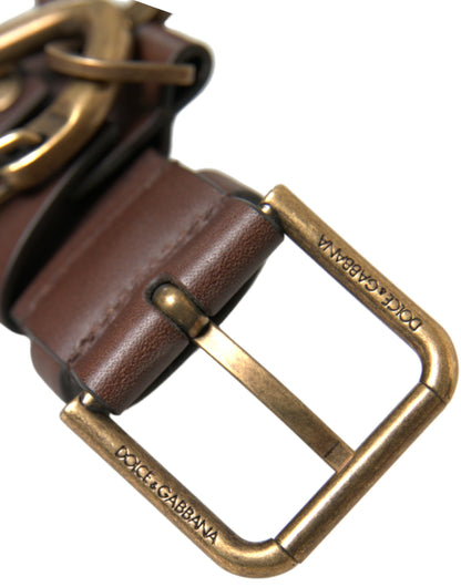 Brown Calf Leather Gold Metal Buckle Belt-Dolce & Gabbana-LabelTerrace.com