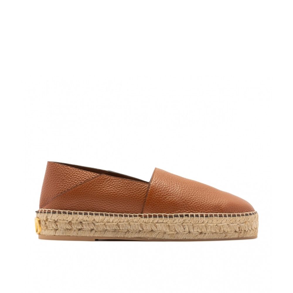 Logo-Plaque Leather Espadrilles-Valentino Garavani-LabelTerrace.com