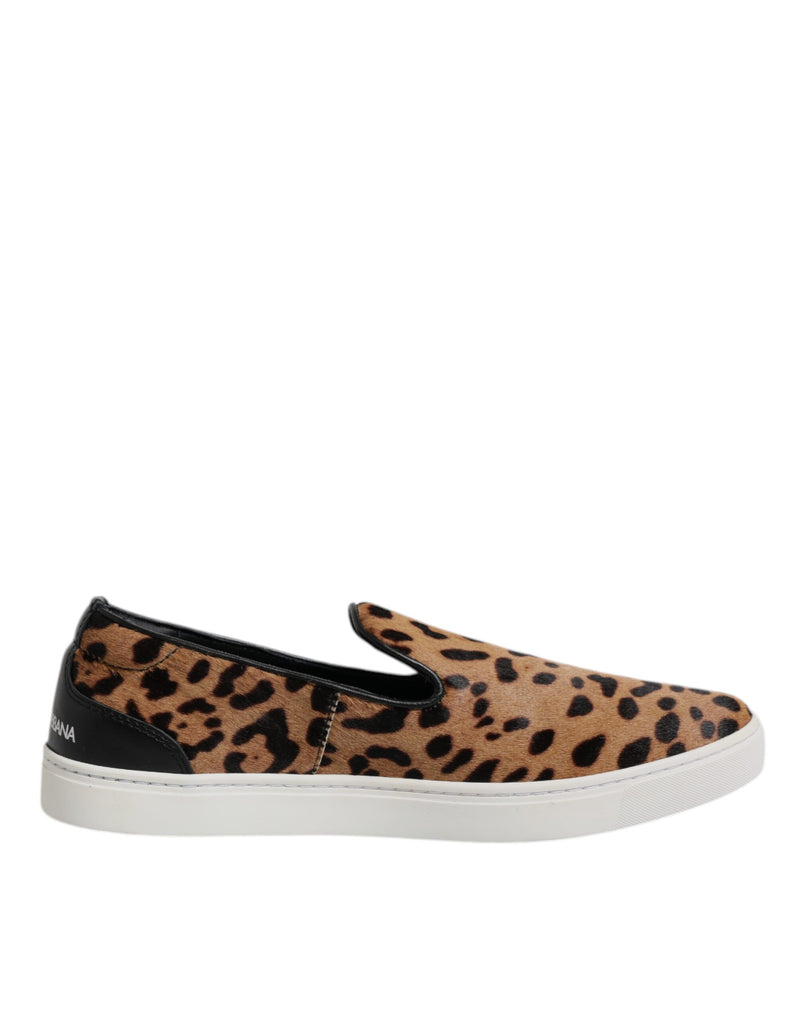 Brown Calfskin Fur Leopard Sneakers Shoes-Dolce & Gabbana-LabelTerrace.com