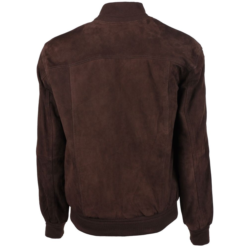 Brown Calfskin Men Bomber Jacket-Emilio Romanelli-LabelTerrace.com