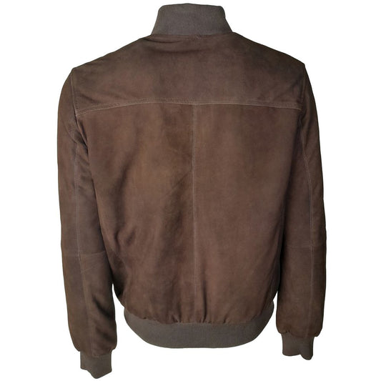 Brown Calfskin Men Bomber Jacket
