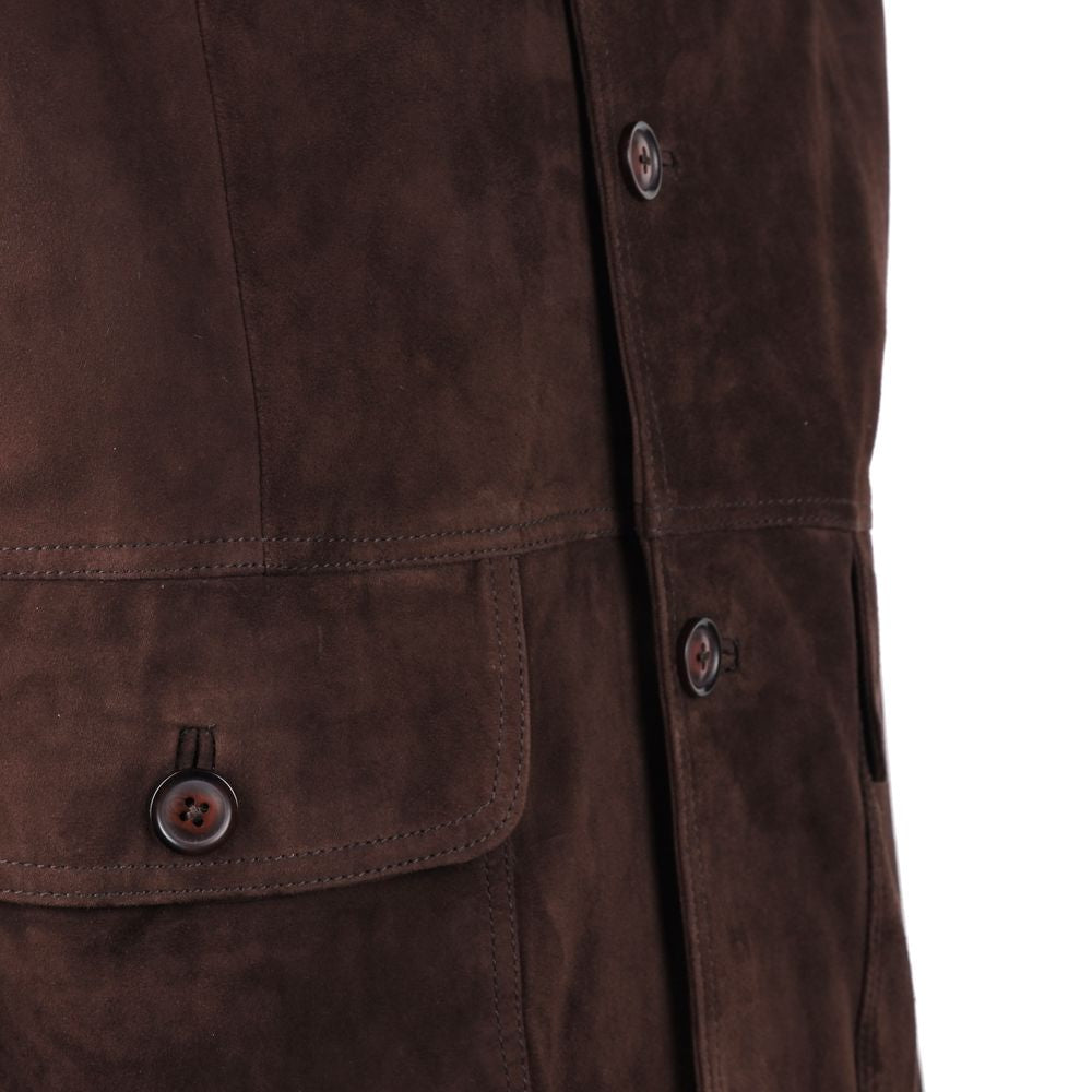 Brown Calfskin Men Bomber Jacket-Emilio Romanelli-LabelTerrace.com