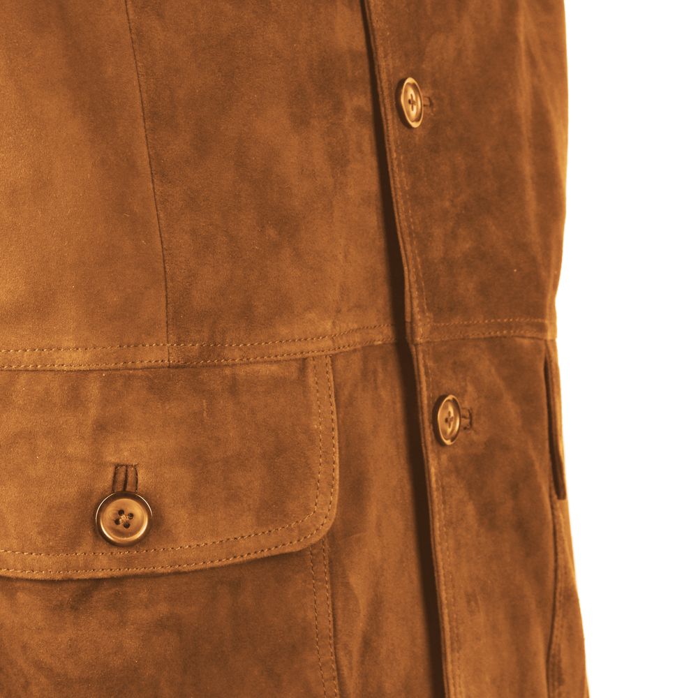 Brown Calfskin Men Bomber Jacket-Emilio Romanelli-LabelTerrace.com