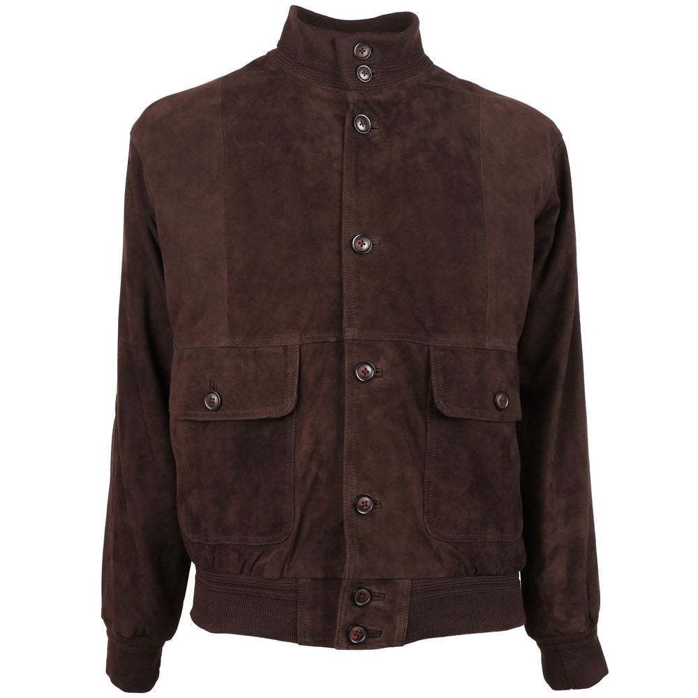 Brown Calfskin Men Bomber Jacket-Emilio Romanelli-LabelTerrace.com
