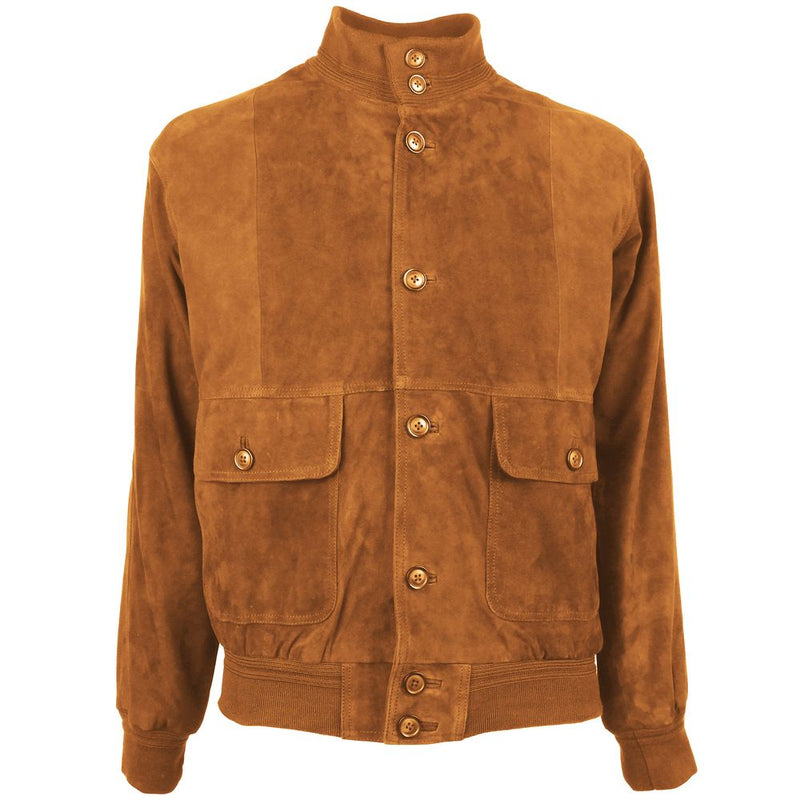 Brown Calfskin Men Bomber Jacket-Emilio Romanelli-LabelTerrace.com