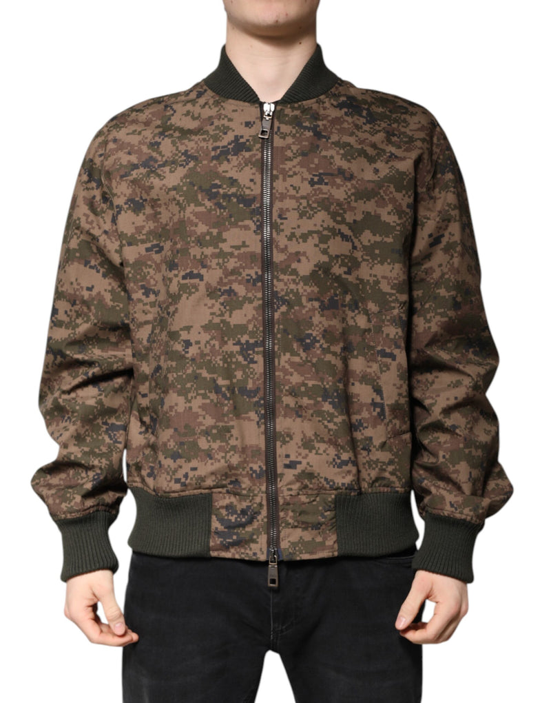Brown Camouflage Bomber Full Zip Jacket-Dolce & Gabbana-LabelTerrace.com