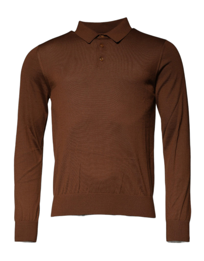 Brown Cashmere Buttoned Men Pullover Sweater-Dolce & Gabbana-LabelTerrace.com