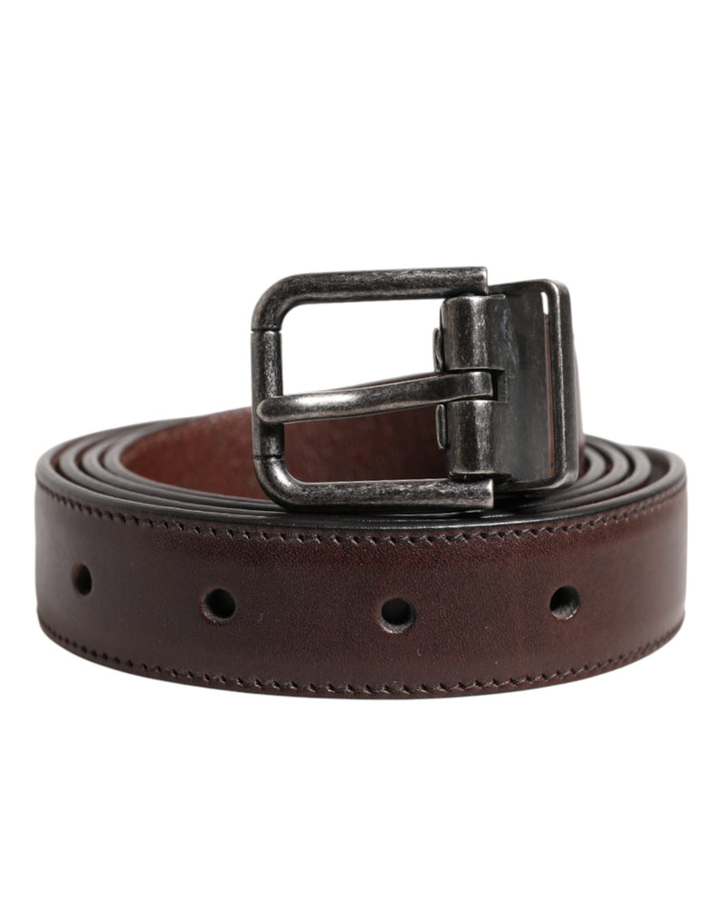 Brown Classic Calf Leather Metal Buckle Belt-Dolce & Gabbana-LabelTerrace.com