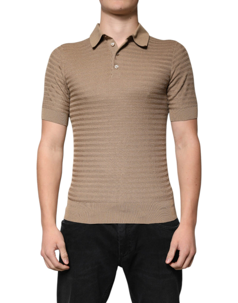 Brown Collared Short Sleeves Polo T-shirt-Dolce & Gabbana-LabelTerrace.com