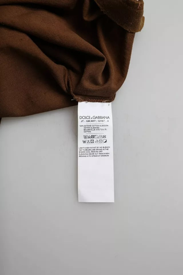 Brown Color Splash Cotton Crew Neck T-shirt-Dolce & Gabbana-LabelTerrace.com