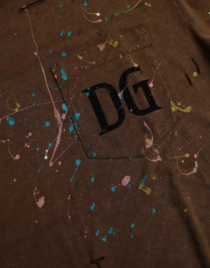 Brown Color Splash Cotton Crew Neck T-shirt-Dolce & Gabbana-LabelTerrace.com