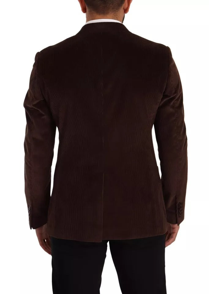Brown Corduroy Slim Fit Coat DG Logo Blazer-Dolce & Gabbana-LabelTerrace.com