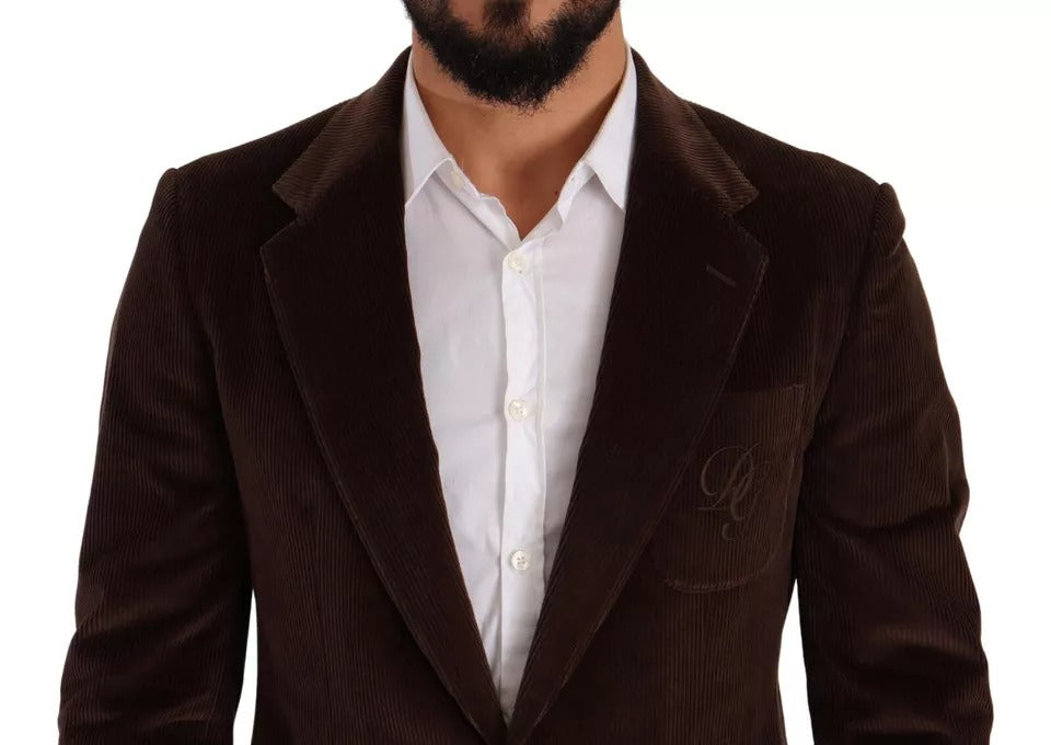 Brown Corduroy Slim Fit Coat DG Logo Blazer-Dolce & Gabbana-LabelTerrace.com