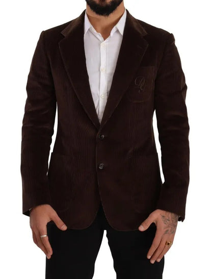Brown Corduroy Slim Fit Coat DG Logo Blazer-Dolce & Gabbana-LabelTerrace.com