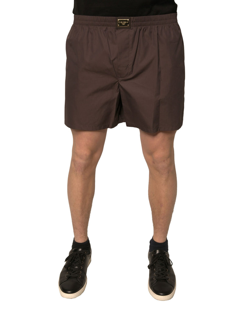 Brown Cotton Blend Men Mid Waist Shorts-Dolce & Gabbana-LabelTerrace.com