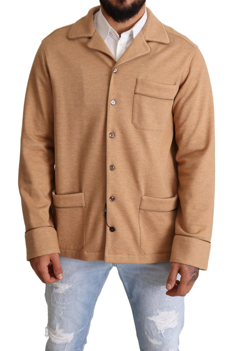 Brown Cotton Button Collared Coat Jacket-Dolce & Gabbana-LabelTerrace.com