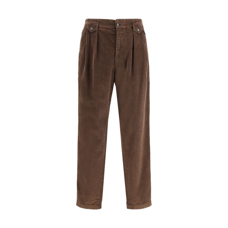 Brown Cotton Casual Pants