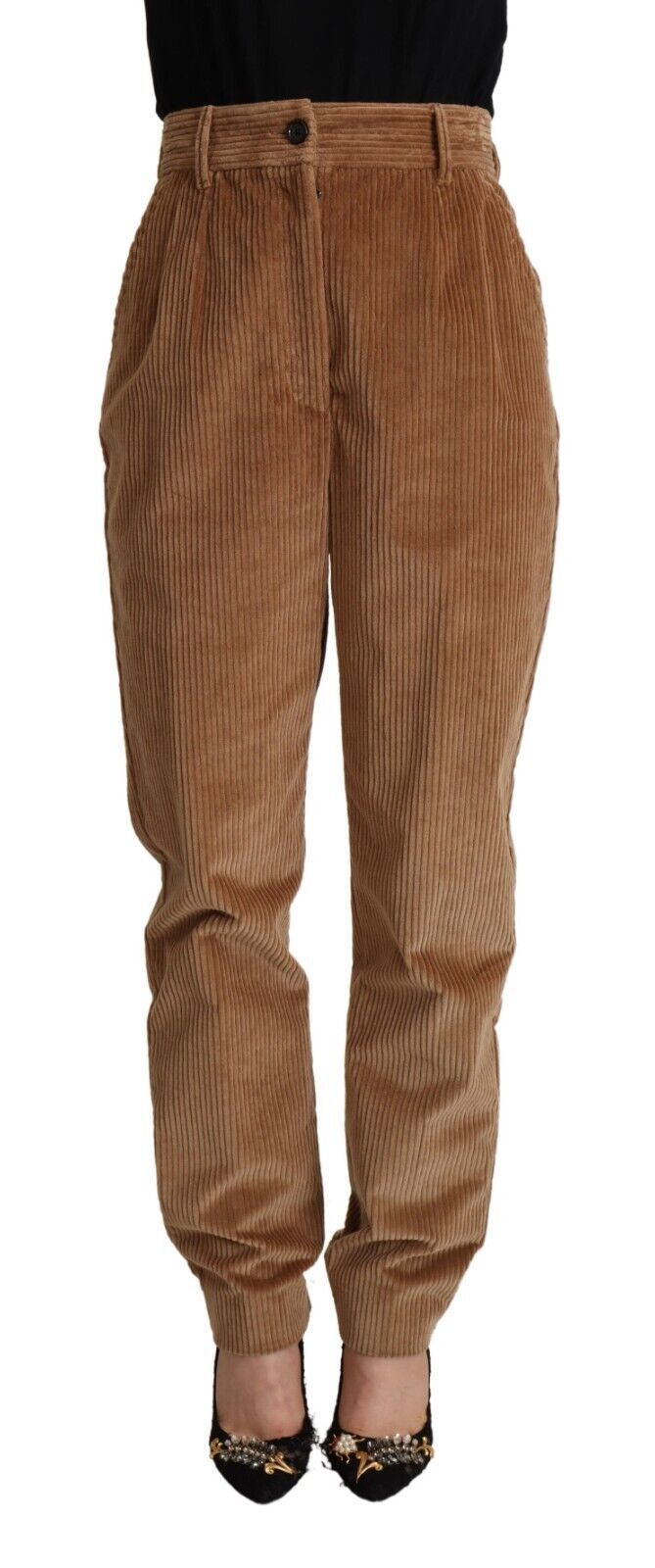 Brown Cotton Corduroy High Waist Skinny Pants-Dolce & Gabbana-LabelTerrace.com