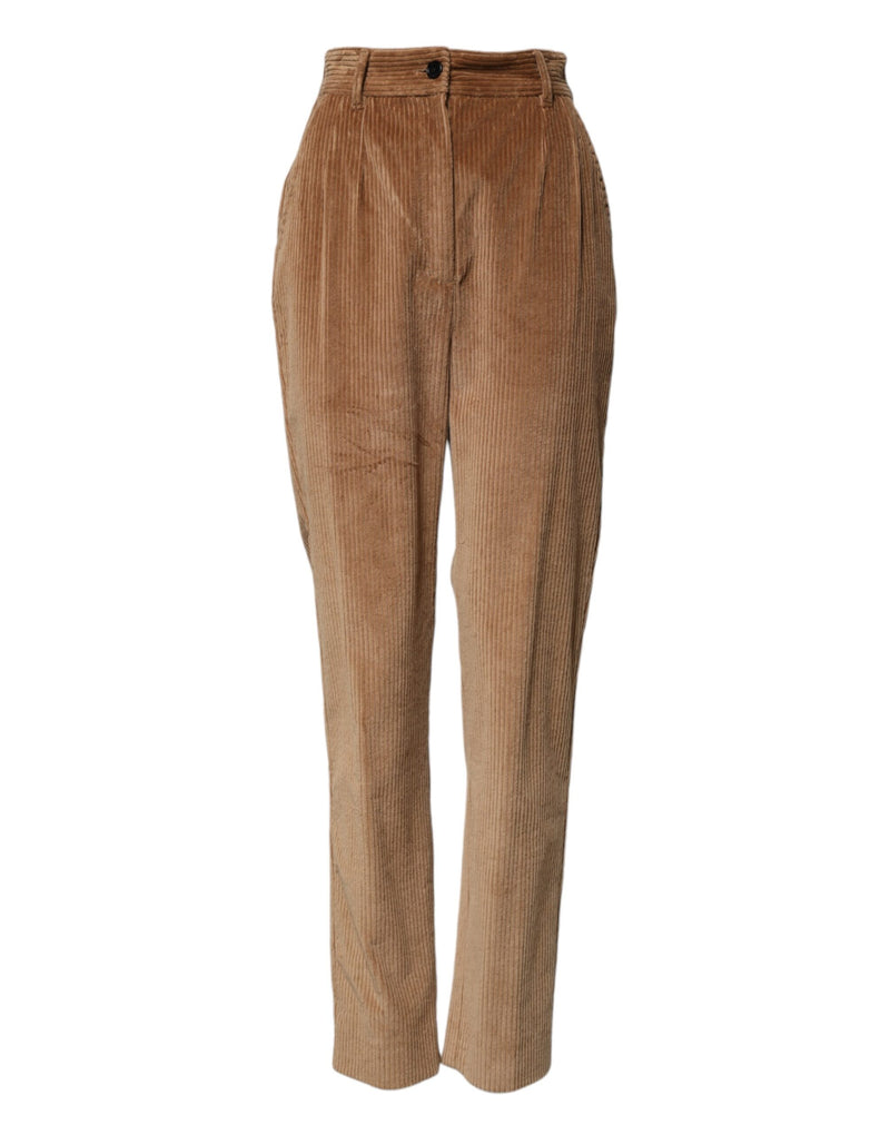 Brown Cotton Corduroy Tapered Pants-Dolce & Gabbana-LabelTerrace.com