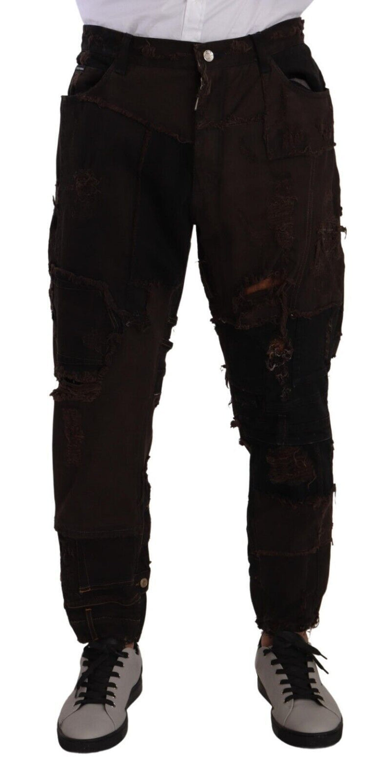 Brown Cotton Distressed Regular Denim Jeans-Dolce & Gabbana-LabelTerrace.com