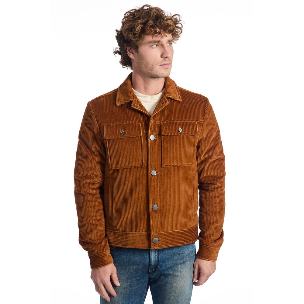 Brown Cotton Men Jacket-Roberto Pepe Luxury-LabelTerrace.com