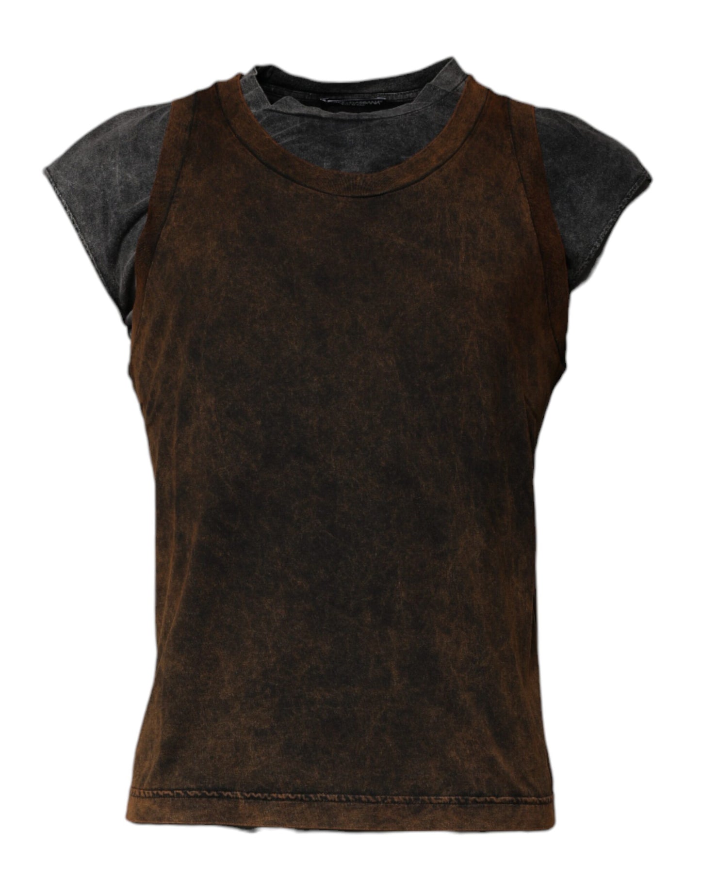 Brown Cotton Round Neck Sleeveless T-shirt-Dolce & Gabbana-LabelTerrace.com
