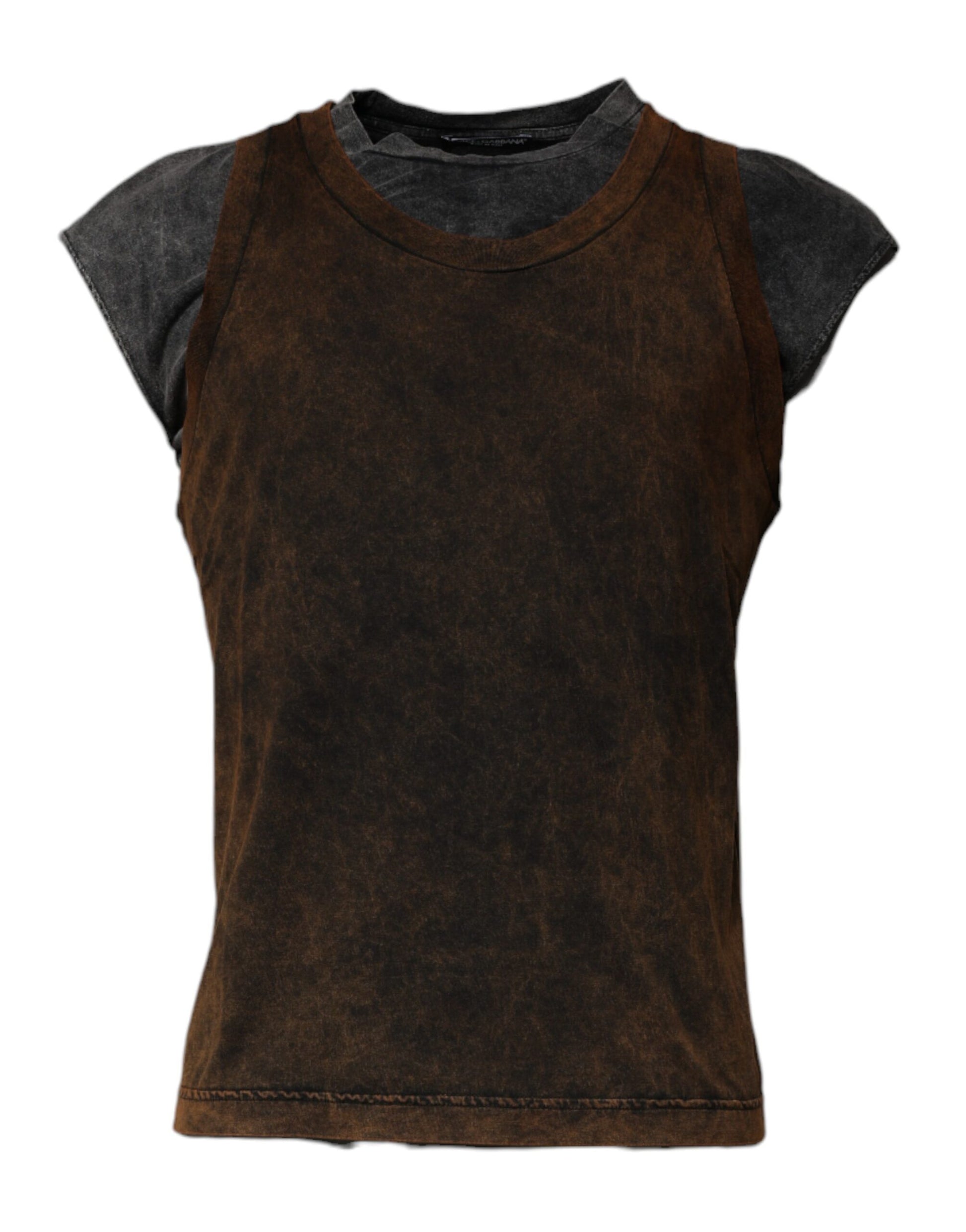 Brown Cotton Round Neck Sleeveless T-shirt-Dolce & Gabbana-LabelTerrace.com