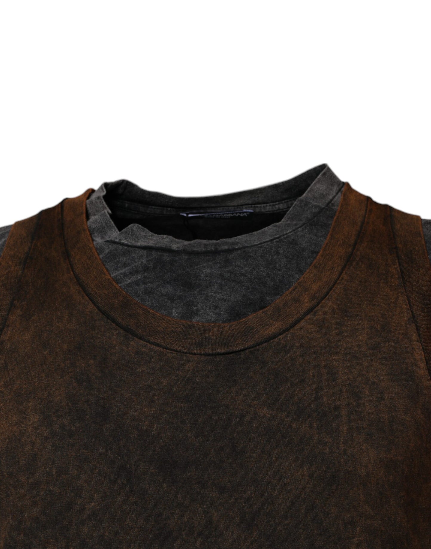 Brown Cotton Round Neck Sleeveless T-shirt-Dolce & Gabbana-LabelTerrace.com