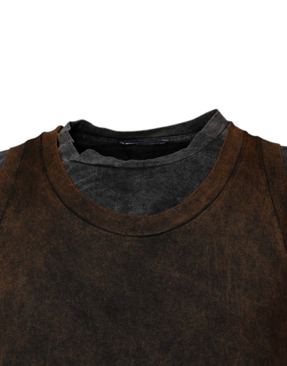 Brown Cotton Round Neck Sleeveless T-shirt-Dolce & Gabbana-LabelTerrace.com