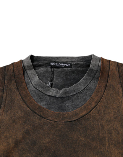 Brown Cotton Round Neck Sleeveless T-shirt-Dolce & Gabbana-LabelTerrace.com