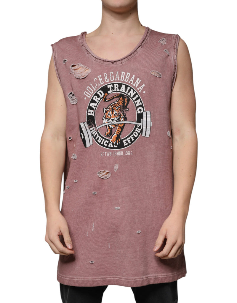 Brown Cotton Round Neck Sleeveless T-shirt-Dolce & Gabbana-LabelTerrace.com