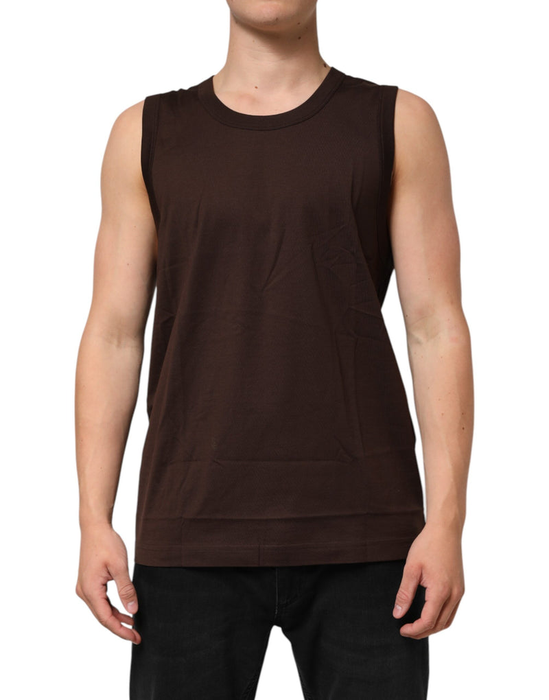 Brown Cotton Sleeveless Underwear Men Tank Top-Dolce & Gabbana-LabelTerrace.com