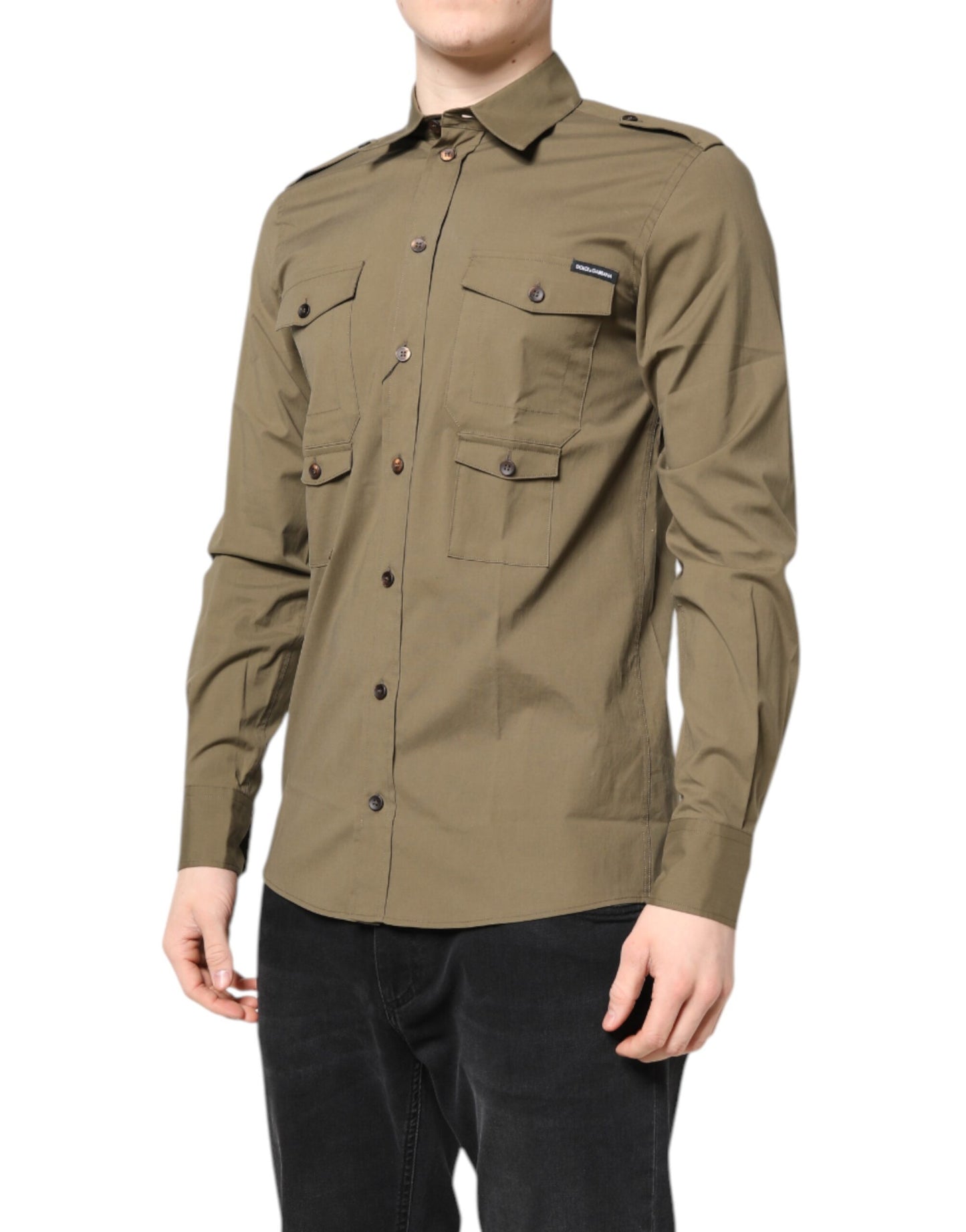 Brown Cotton Stretch Casual Long Sleeves Shirt-Dolce & Gabbana-LabelTerrace.com
