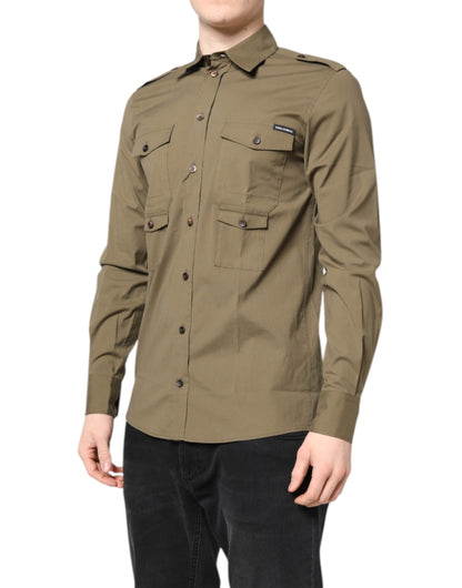 Brown Cotton Stretch Casual Long Sleeves Shirt-Dolce & Gabbana-LabelTerrace.com