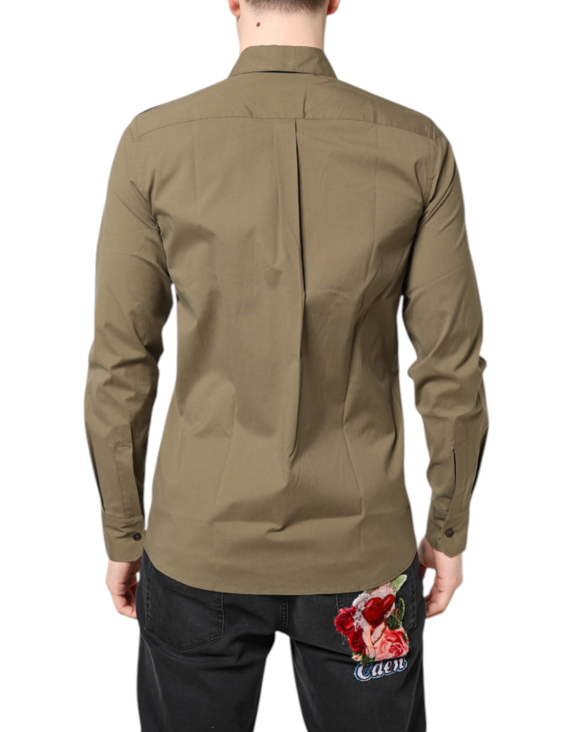 Brown Cotton Stretch Casual Long Sleeves Shirt-Dolce & Gabbana-LabelTerrace.com