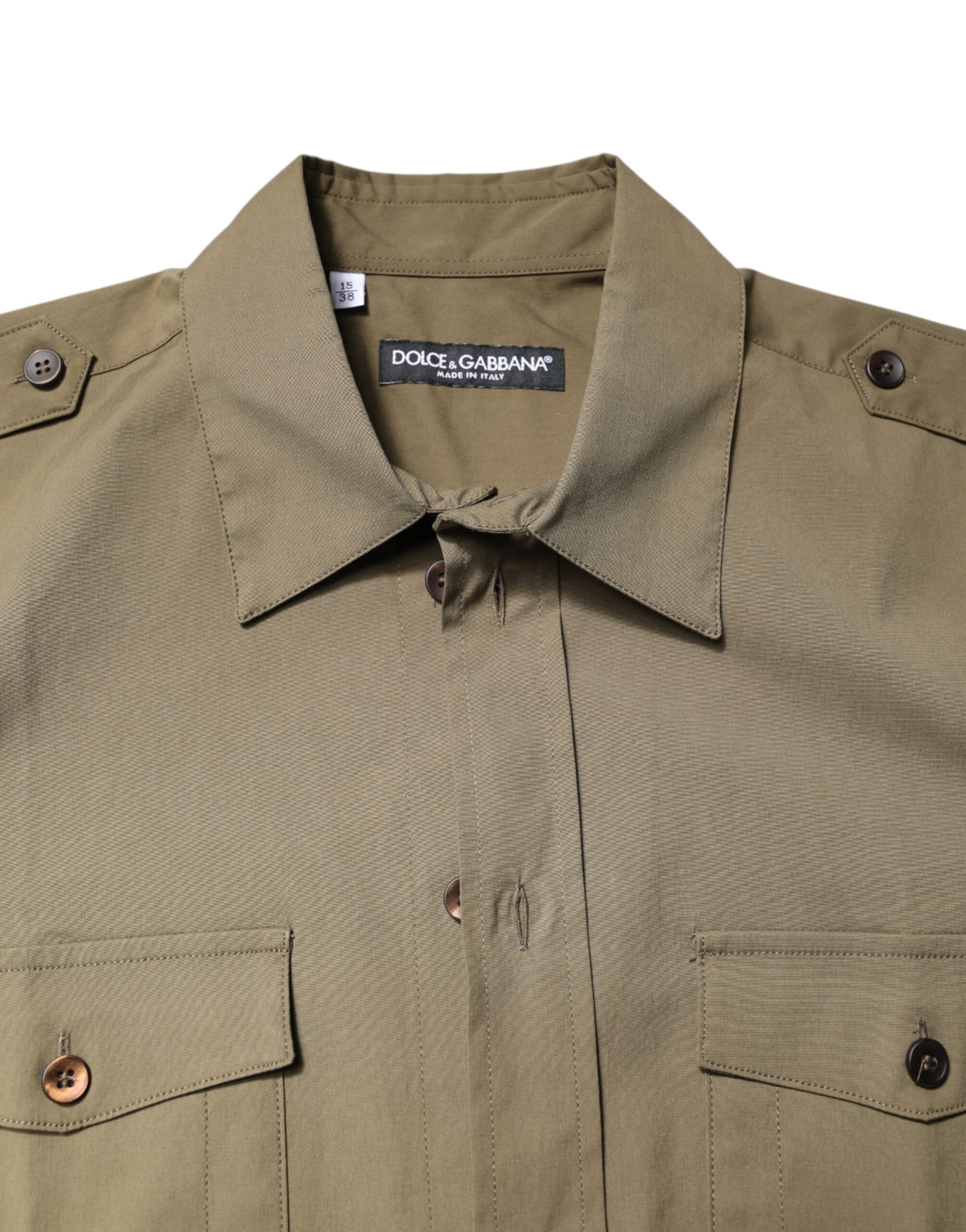 Brown Cotton Stretch Casual Long Sleeves Shirt-Dolce & Gabbana-LabelTerrace.com