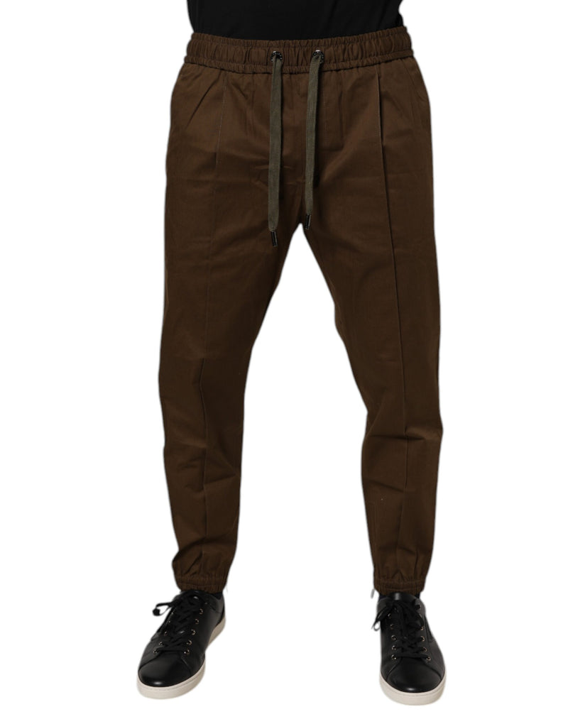 Brown Cotton Stretch Jogger Sweatpants Pants-Dolce & Gabbana-LabelTerrace.com