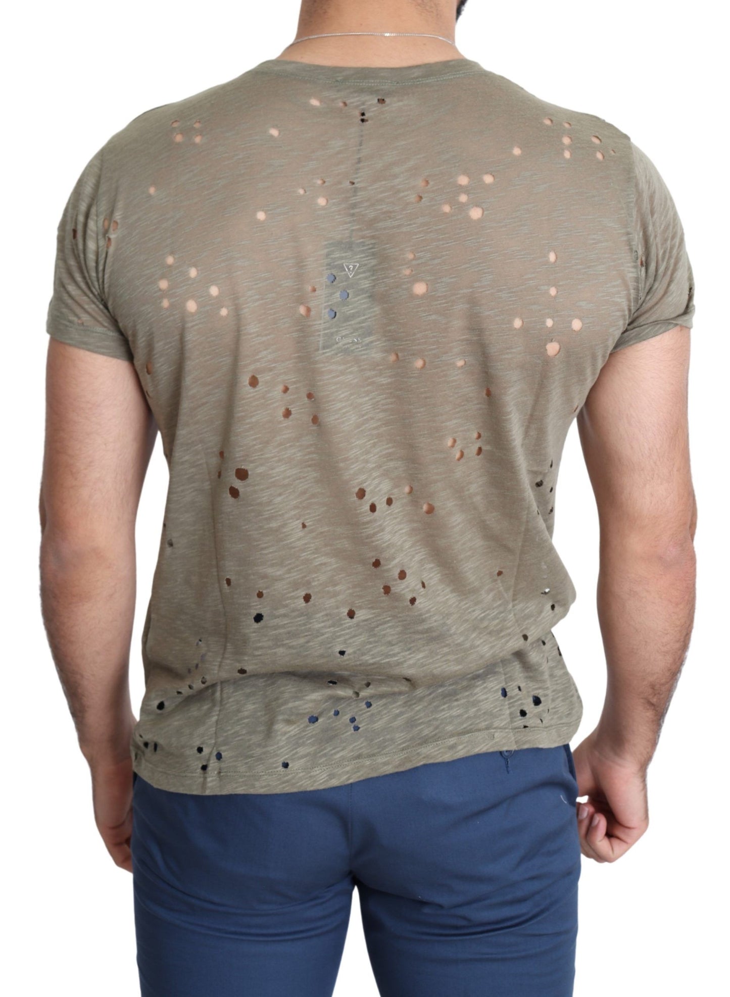 Brown Cotton Stretch Logo Print Men Casual Perforated T-shirt-Guess-LabelTerrace.com