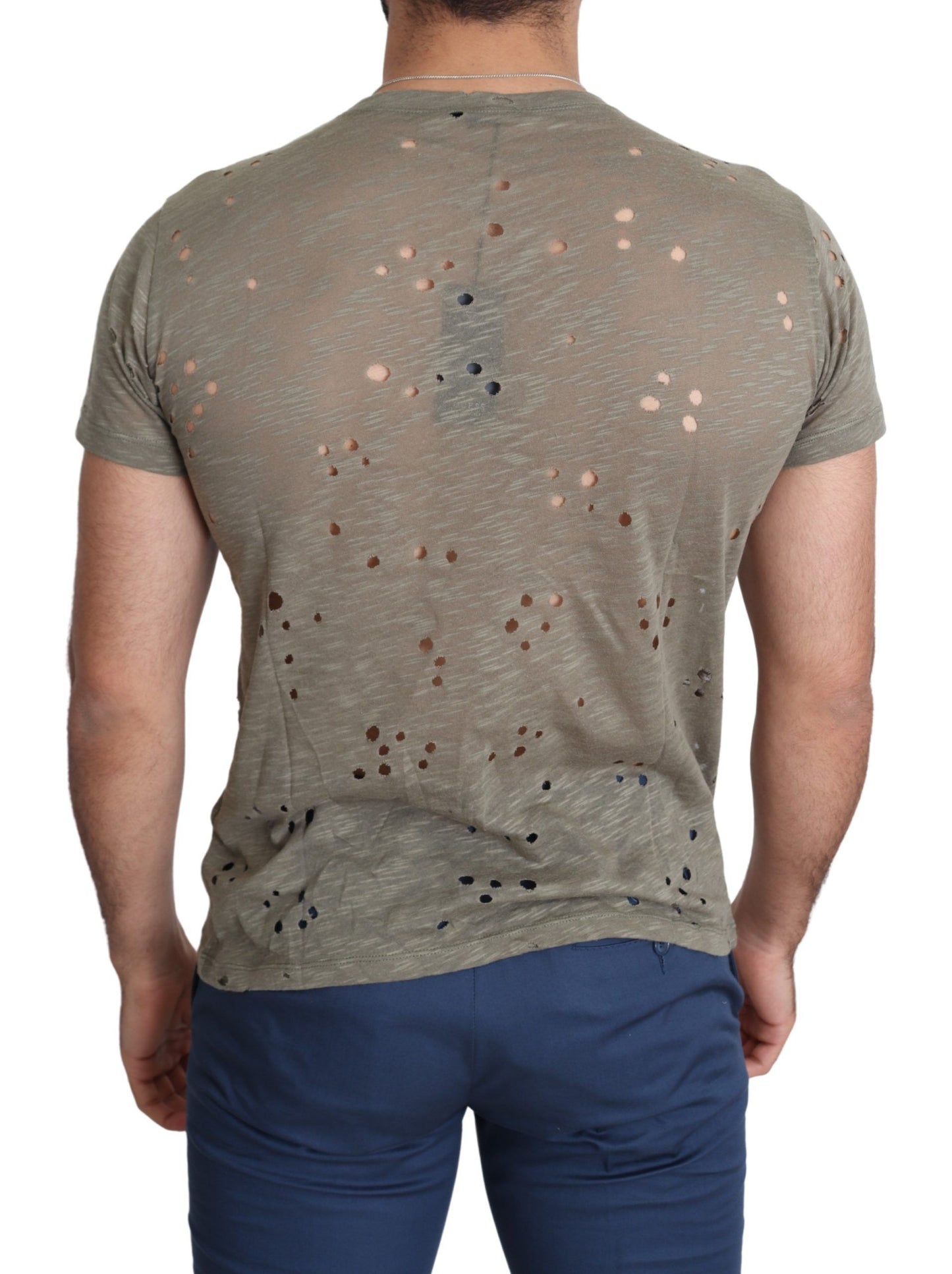 Brown Cotton Stretch Logo Print Men Casual Perforated T-shirt-Guess-LabelTerrace.com