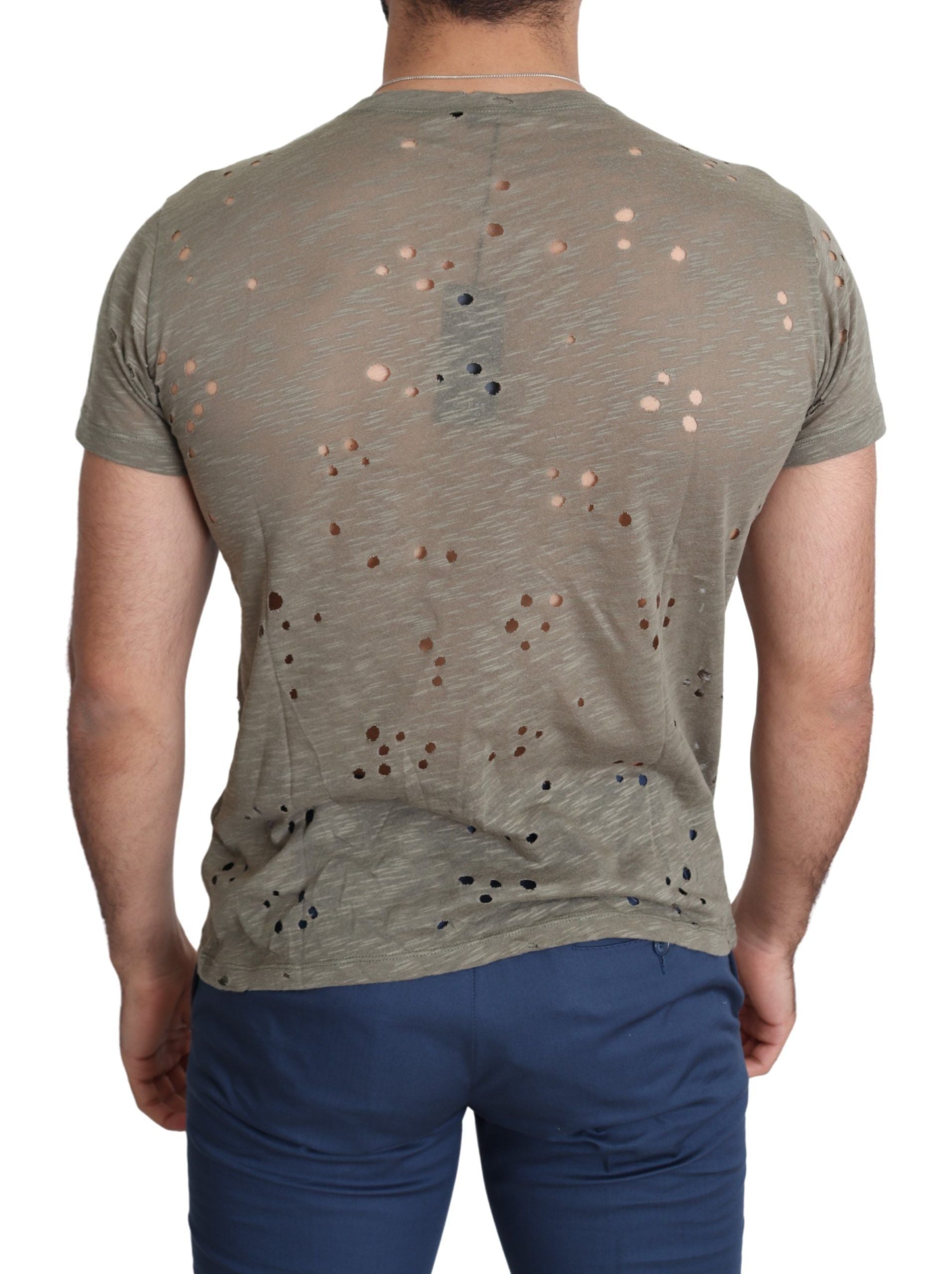 Brown Cotton Stretch Logo Print Men Casual Perforated T-shirt-Guess-LabelTerrace.com