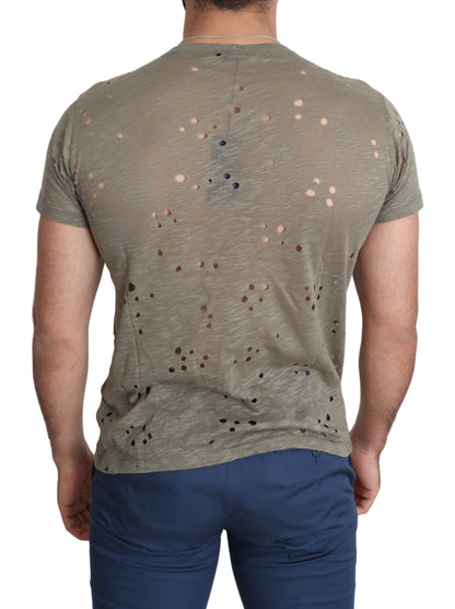 Brown Cotton Stretch Logo Print Men Casual Perforated T-shirt-Guess-LabelTerrace.com