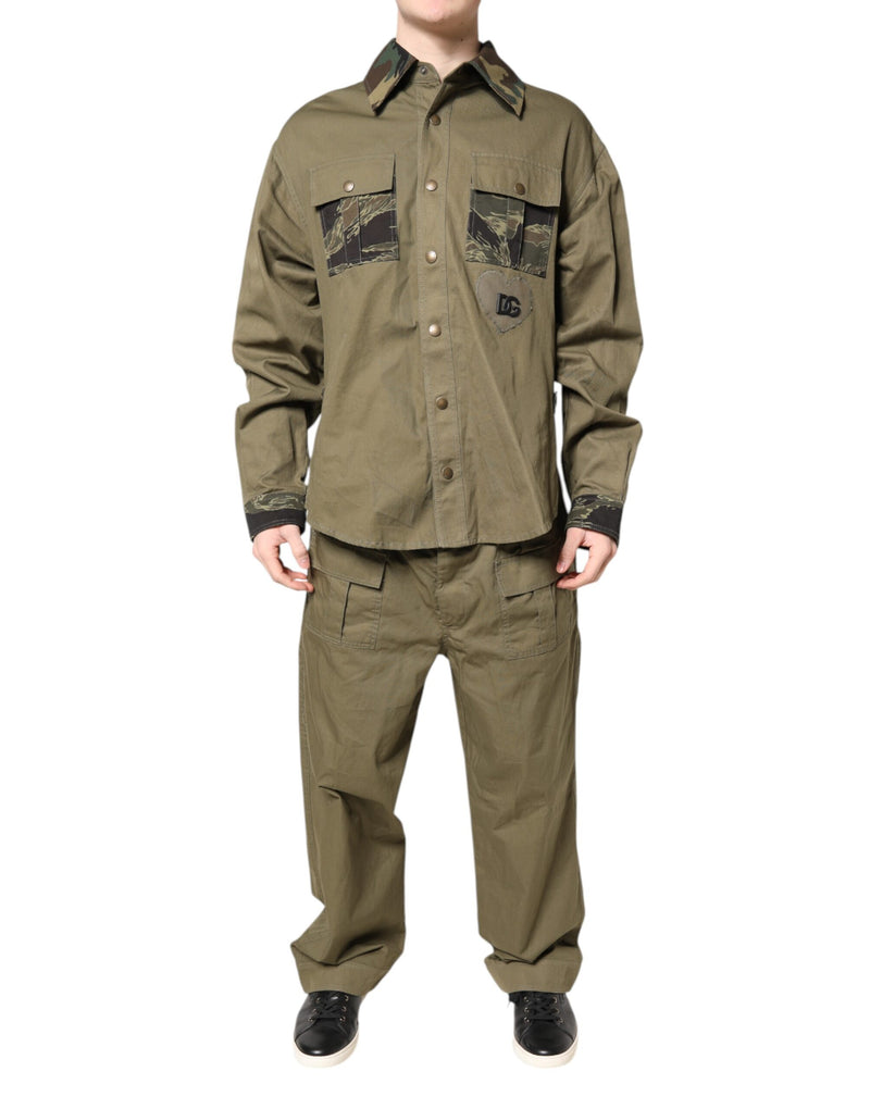 Brown Cotton Stretch Shirt Pants Casual Set-Dolce & Gabbana-LabelTerrace.com