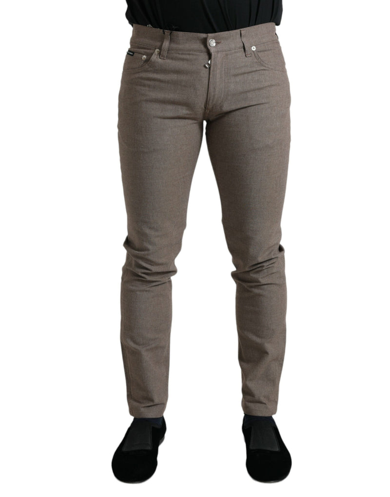 Brown Cotton Stretch Skinny Men Pants-Dolce & Gabbana-LabelTerrace.com