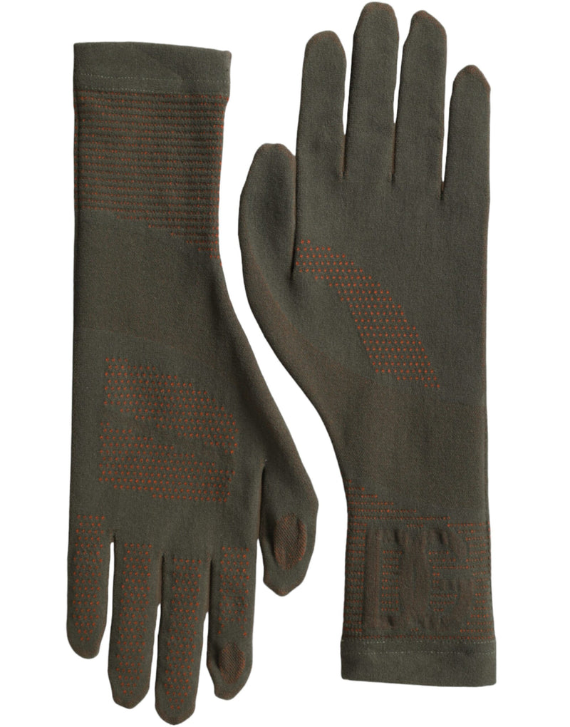 Brown Cotton Stretch Wrist Length Gloves-Dolce & Gabbana-LabelTerrace.com