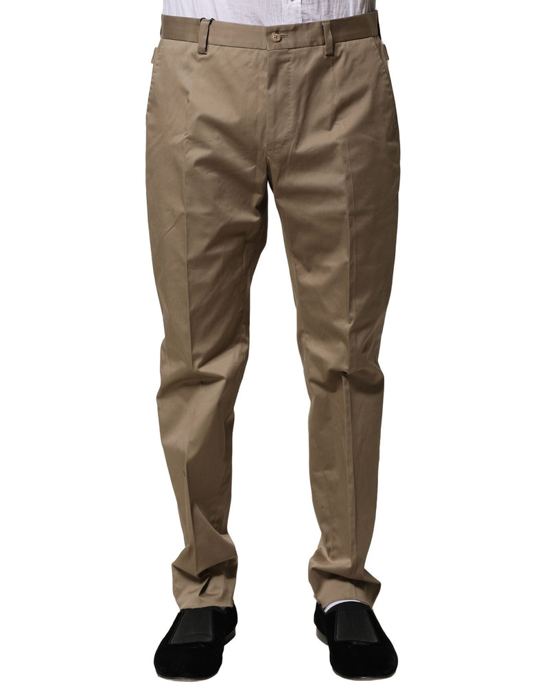 Brown Cotton Tapered Men Formal Pants-Dolce & Gabbana-LabelTerrace.com